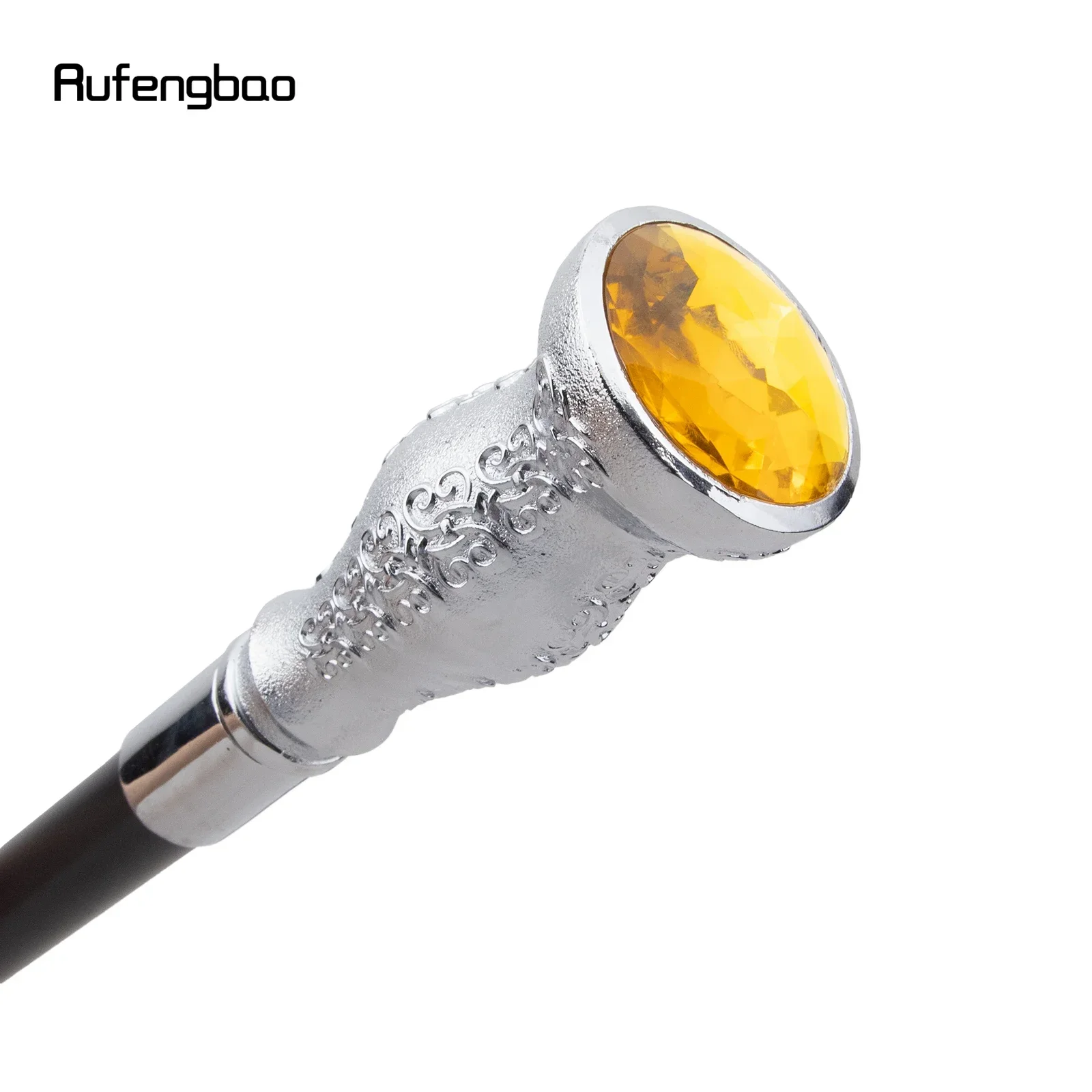 Bastone da passeggio bianco con diamante artificiale giallo Bastone da passeggio decorativo alla moda Gentiluomo Elegante bastone cosplay Crosier 93 cm