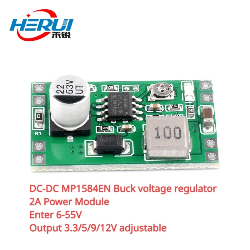 DC-DC MP1584EN Buck voltage regulator 2A Power Module Enter 6-55V Output 3.3/5/9/12V adjustable