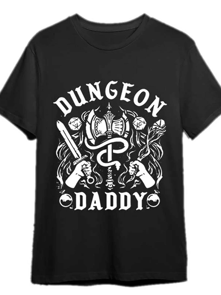 

Dungeon Daddy funny Graphic Collection black PR design-100% cotton summer O-neck short sleeve casual printed men's T-shirt.