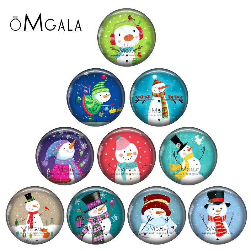 

Lovely Cartoon Xmas Snowman Art Paintings 12mm/18mm/20mm/25mm Round Photo glass cabochon demo flat back Making findings