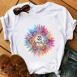 Rainbow Beautiful Mandala Graphic Print Tshirts Women T Shirt Femme Cool Casual White Short Sleeve T-Shirt Female Tops