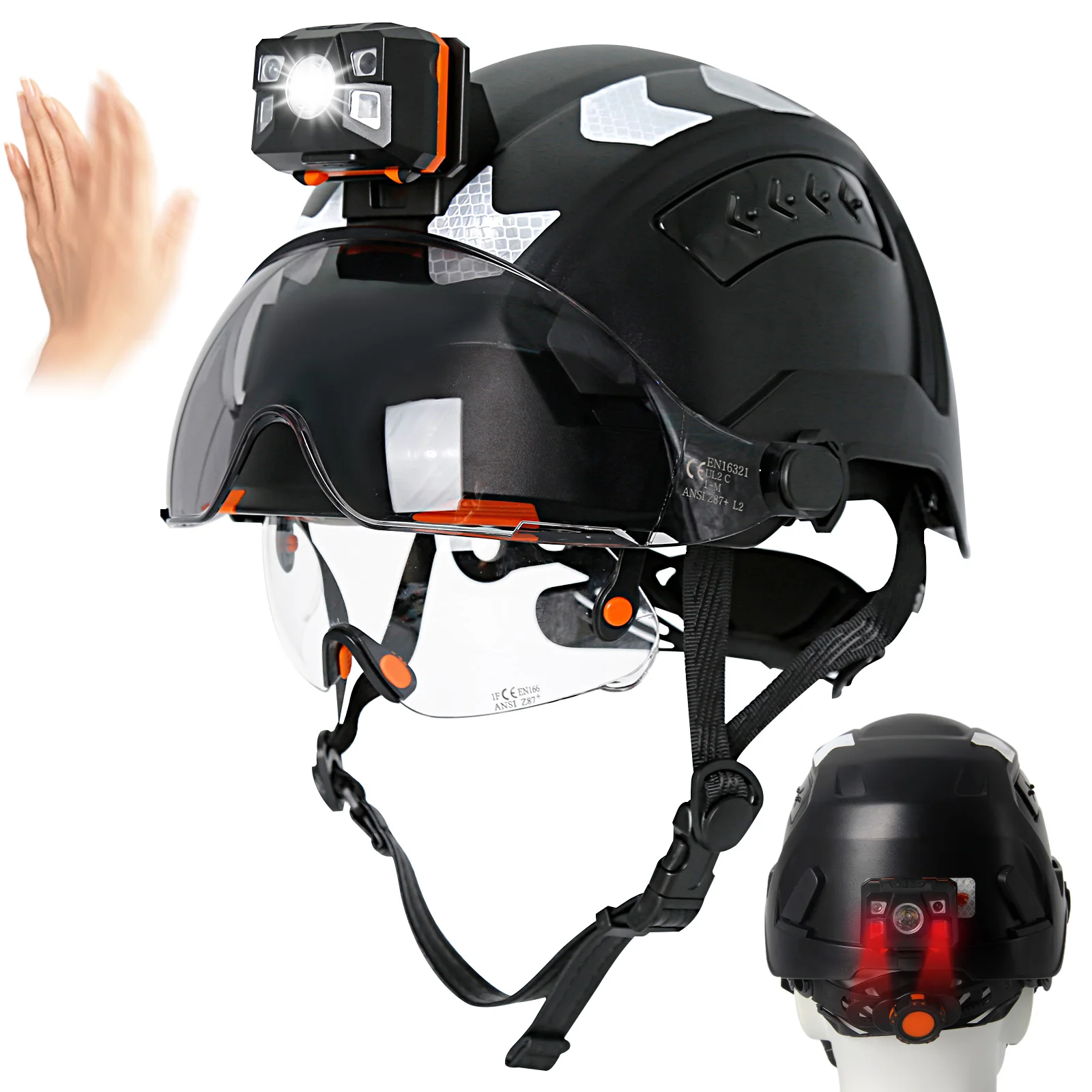 CE Construction Safety Helmet with Head Lamp Double Goggles Reflective Stickers ANSI Hard Hat Industrial Work Head Protection