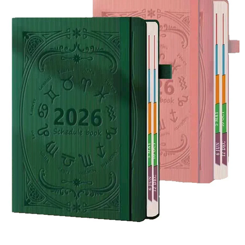 

Календарь-ежедневник на 2026 год, формат А5, из текстурированной искусственной кожи, портативный, креативный ежедневный планировщик, настольный календарь с датами и напоминаниями