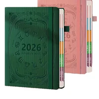 Libretas de calendario en inglés 2026 A5, agenda portátil de PU texturizado, planificador diario creativo, calendario de escritorio con recordatorio de fechas