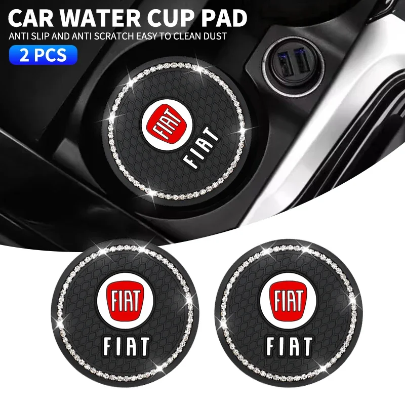 

2Pcs Diamond Car Coasters Cup Bottle Anti-Slip Pad For Fiat 500 Abarth Grande Punto Tipo Panda Ducato Stilo Fiorino Doblo FR