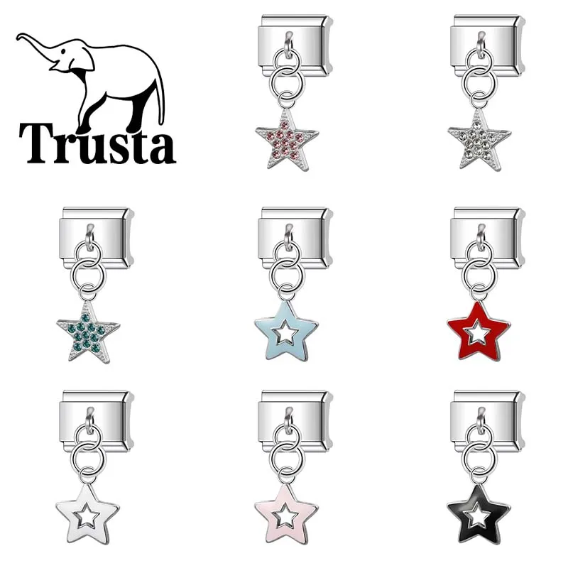 Trusta 2026 New Dragonfly Star CZ Charms Italian Links Fit 9mm Bracelet Stainless Steel for Women DIY Jewelry Wholesale N214