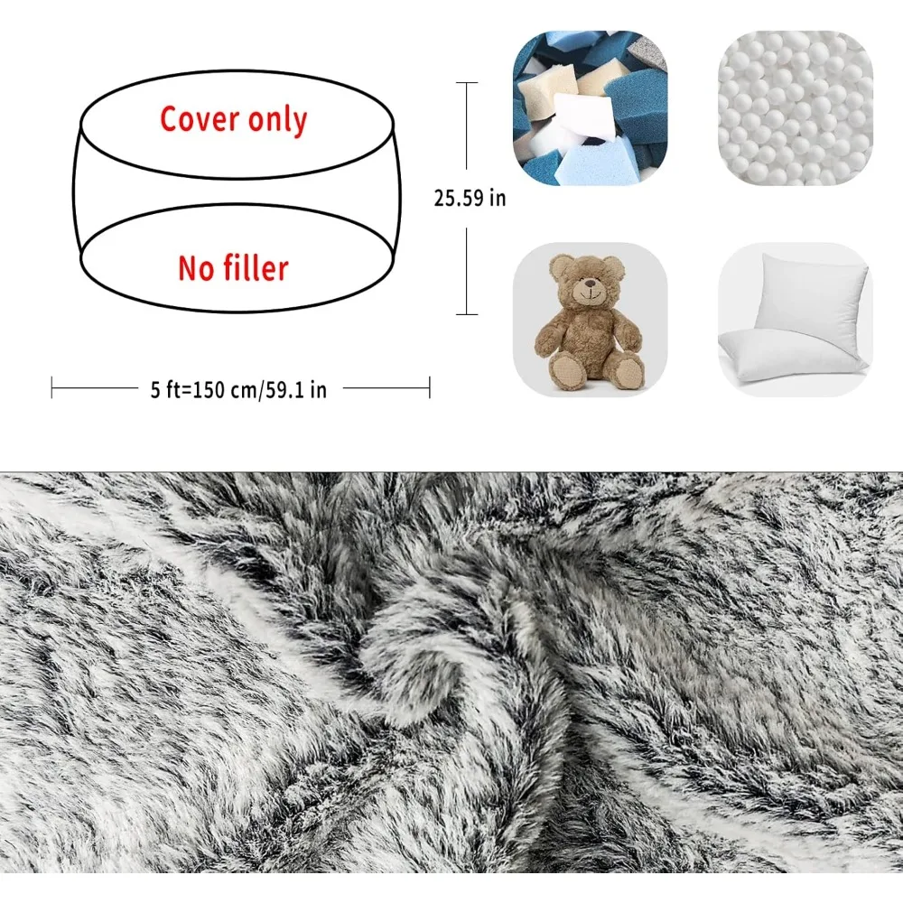 Bean Bag Chair Cover(Cover Only,No Filler),Big Round Soft Fluffy PV Velvet Washable Bean Bag Lazy Sofa Bed Cover for Adults