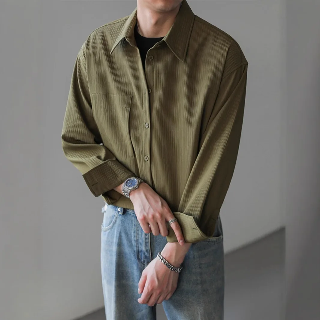 

Vertical Stripe Texture Long-sleeved Shirt Men's Loose Pit Strip Texture Shirt Jacket