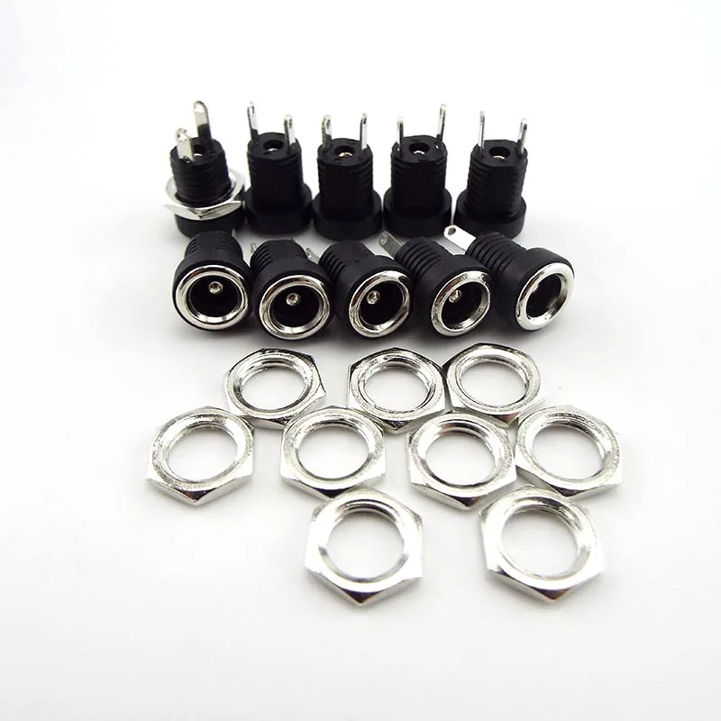 DC022B 5.5 x 2.1mm DC Power Jack Supply Socket Connector DC Female 2 Terminal 2 pin Panel Mount Connector Plug Adapter 5.5*2.1