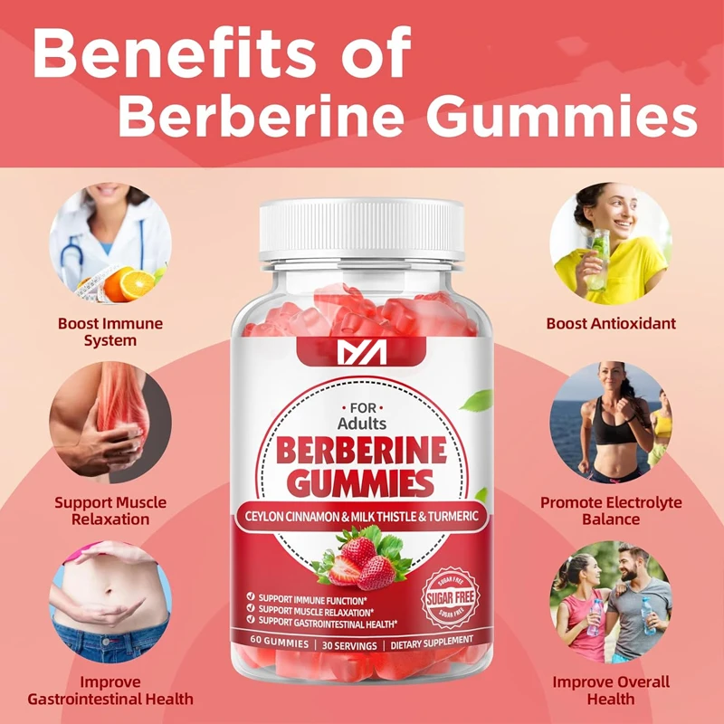 Berberine contains Ceylon cinnamon gummies -99% pure Berberine for immune health metabolism