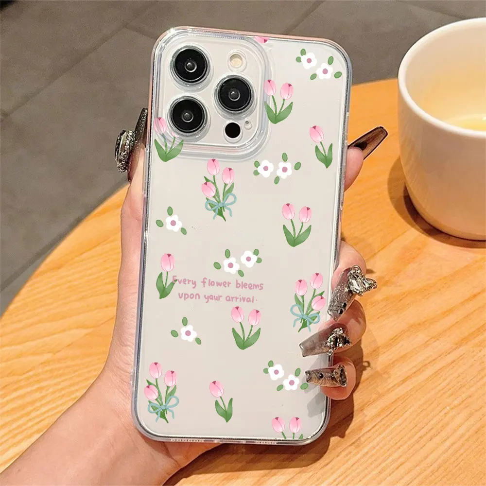 Elegant Flowers Phone Case For iPhone 11 12 13 14 15 16 17 Pro Xs Max Mini 8 7 6 6s Plus 16e 17e Air X XR Clear Non-Slip Cover view 5