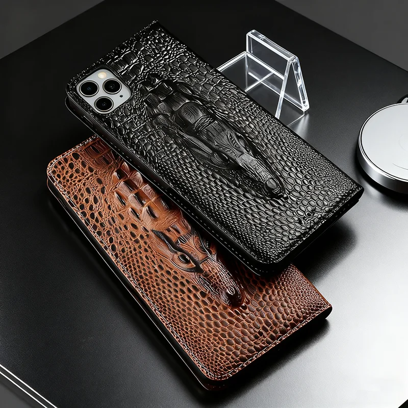 Para Xiaomi Mi Mix 2 2s 3 4 Mi Max 2 3 4 Pro cabeza de cocodrilo Funda de cuero genuino con tapa fundas magnéticas para teléfono
