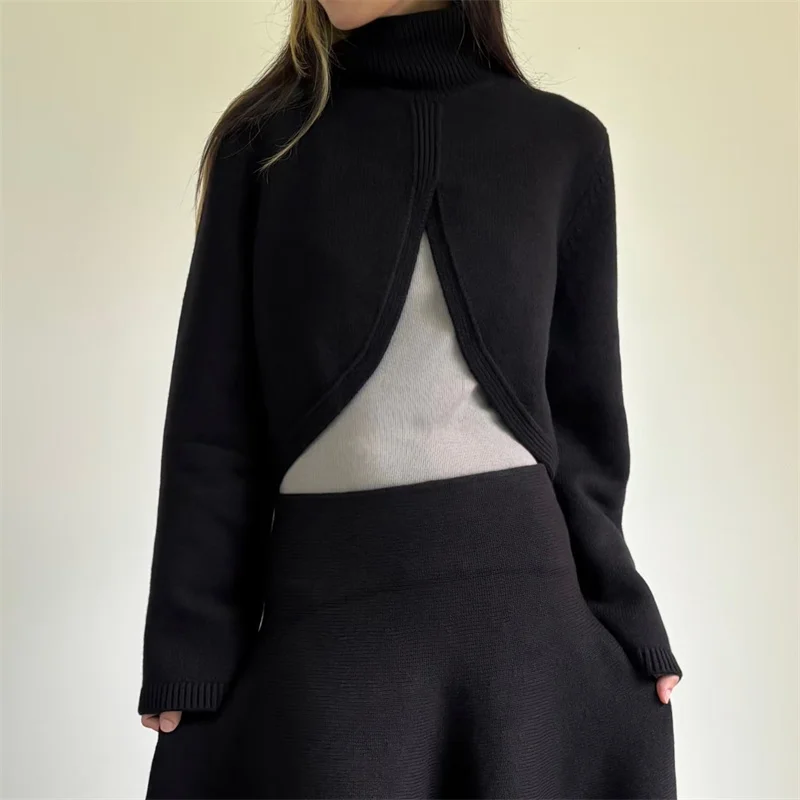 

Женский свитер, новый эластичный вязаный облегающий укороченный топ на осень 2021, шерстяной пуловер с высоким воротником, женская водолазка, трикотаж