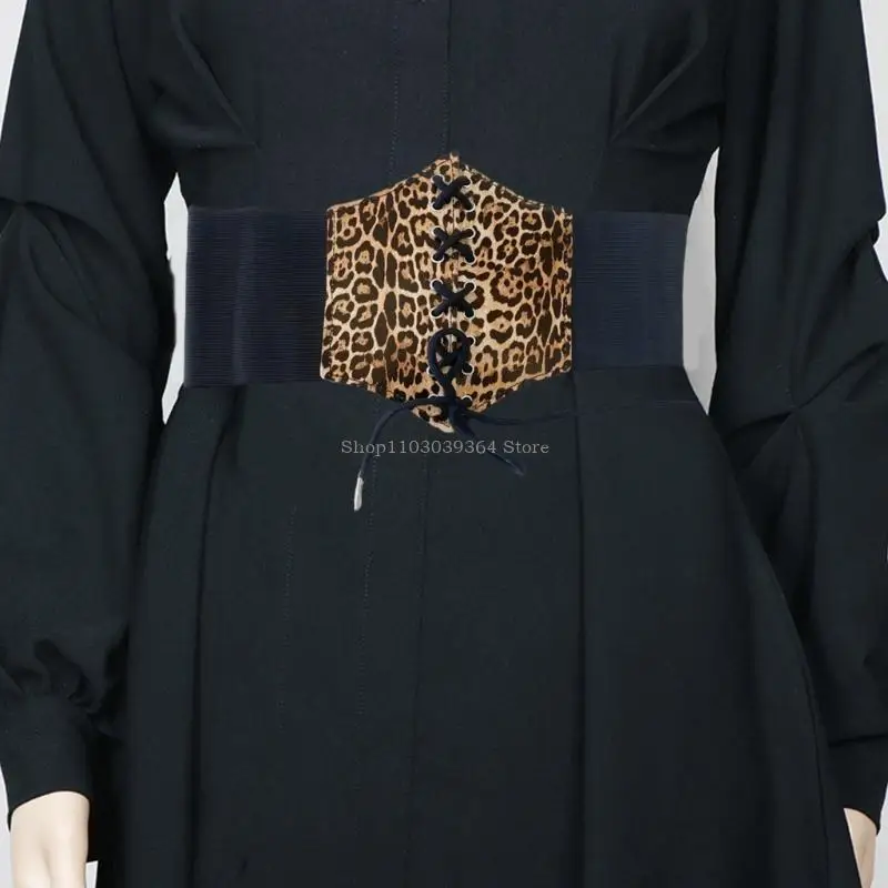 Leopardo Morset Cintura cintura cintura in pizzo retrò Laceup Wide Cincher French Styles Party Doldup Weling Weling