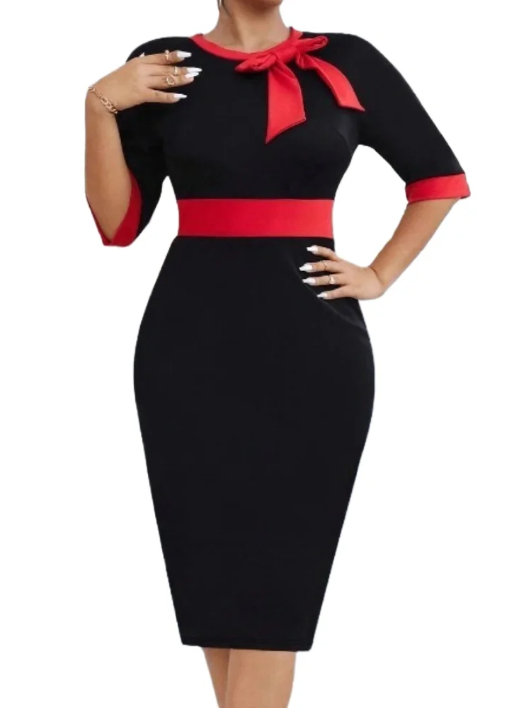 

L-4XL Plus Size African Dresses for Women Autumn Fashion Half Sleeve O-neck Party Evening Midi Bodycon Dress Africa Clothing