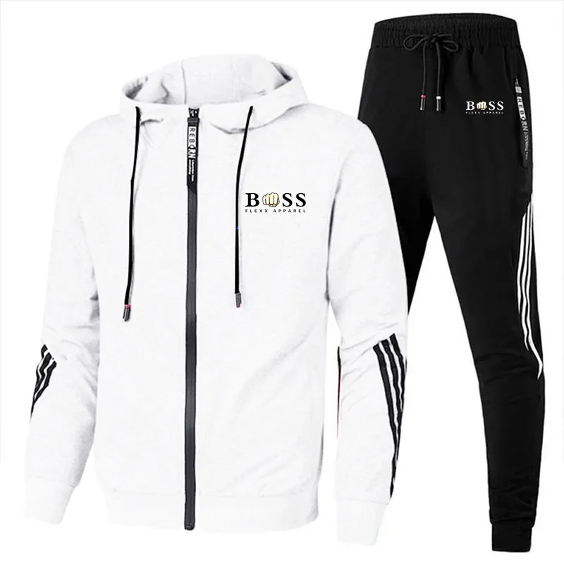 2023 Autumn New Fashion Sports Brand Set Men\'s Zip Hoodie+Pants Casual Fitness Jogging Sportswear Set