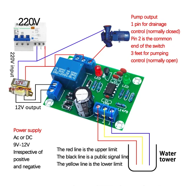 10A 12V water level liquid level switch sensing controller module water tank tower pool automatic pumping up water