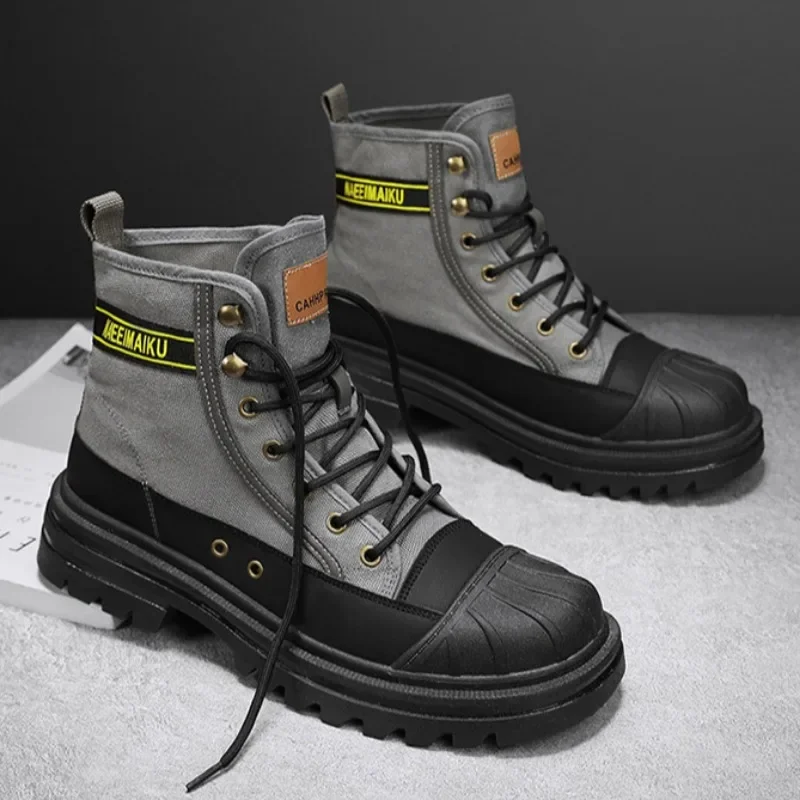 Men Boots High-top Boots Toe Cap Anti-collision Canvas Boots Male Work Safety Shoes Platform Casual Shoes Breathable Ankle Boot