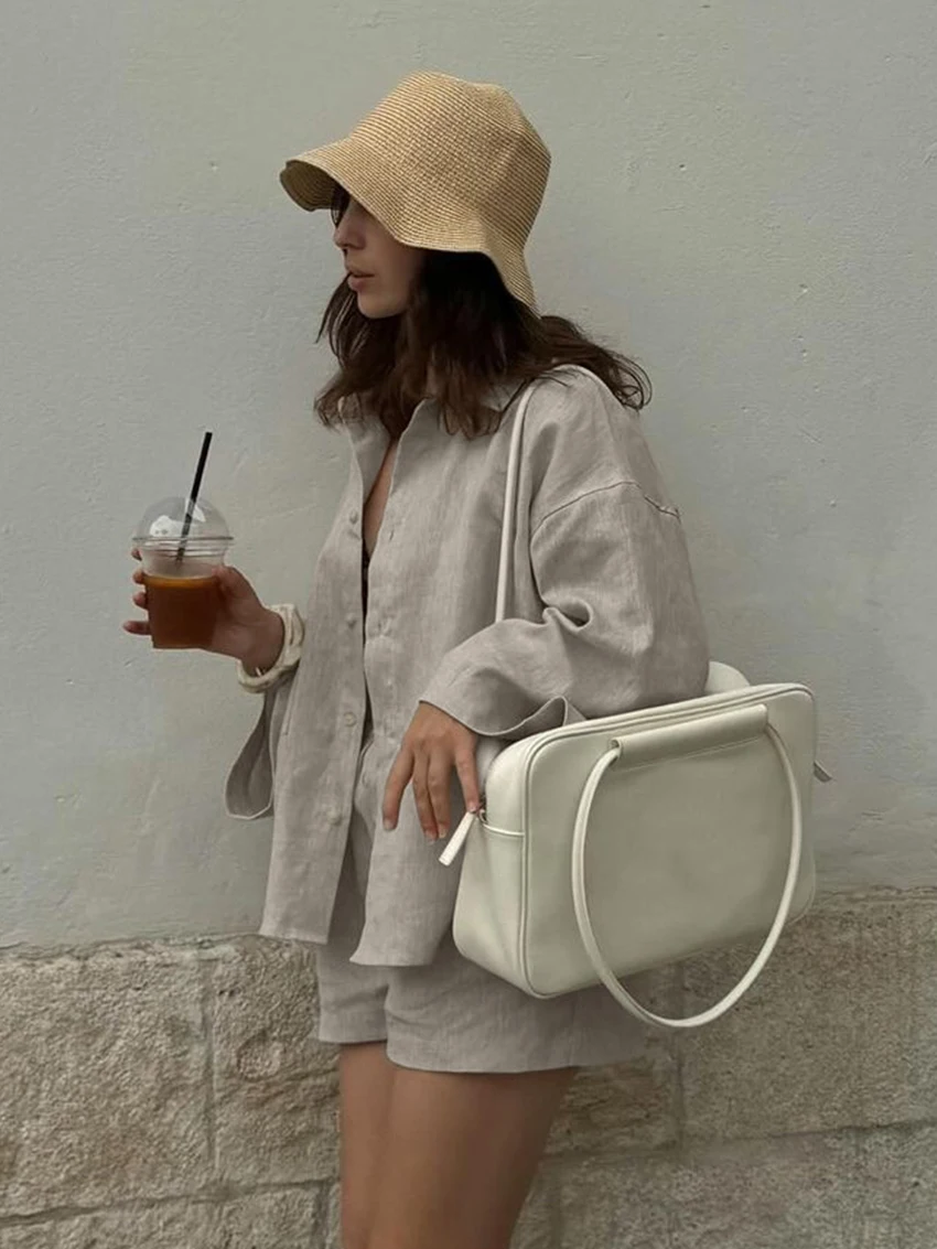 Marthaqiqi Loose Ladies Sleepwear Suit Long Sleeve Nightgowns Turn-Down Collar Nightwear Shorts Casual Female Pajama 2 Piece Set