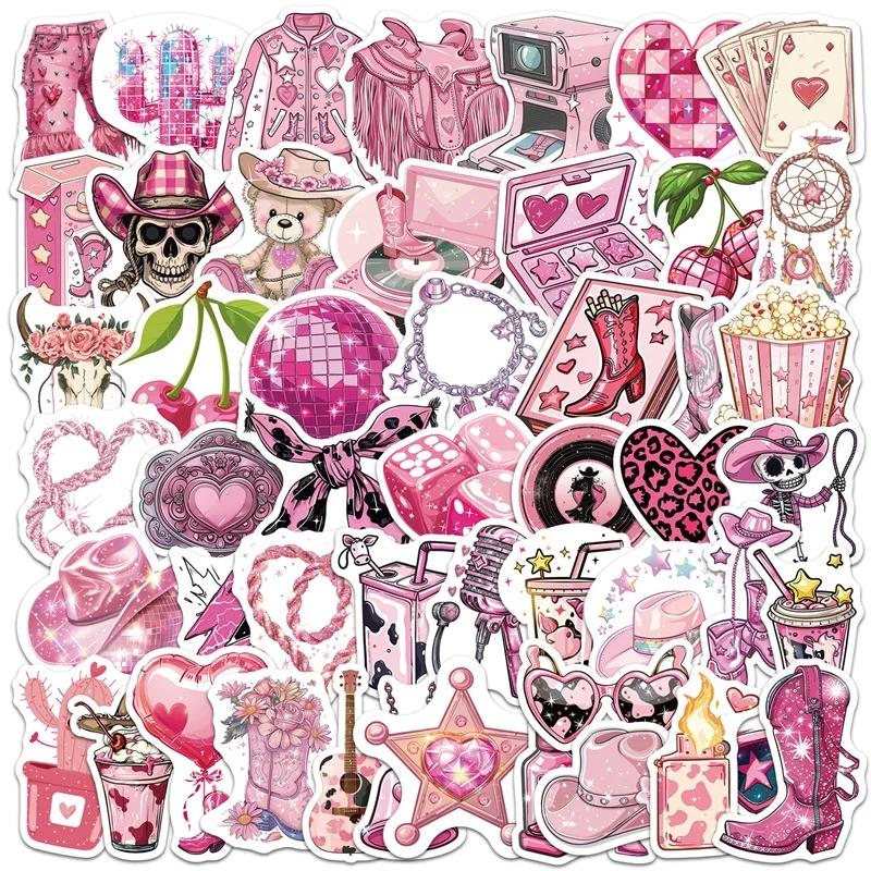 10/30/50PCS Cartoon Pink Cowgirl Colored PVC Sticker Aesthetic Decoration Scrapbooking DIY Laptop Luggage Skateboard Supplies