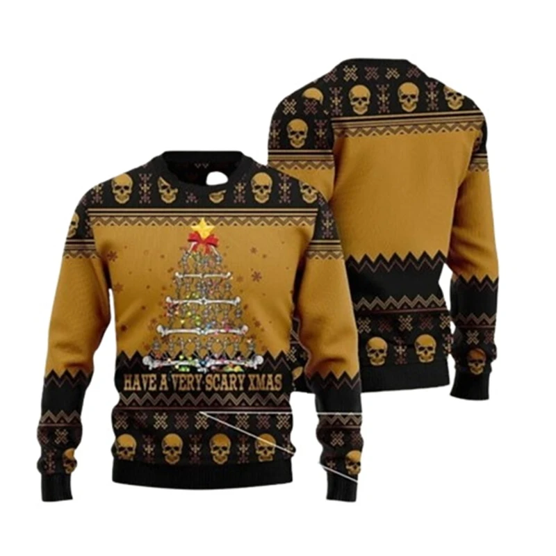 Horror Christmas Sweater Skull Santa Clause 3D Printed Men\'s Crew-Neck Sweatshirt Y2k Unisex Casual New Pullover Mens Streetwear