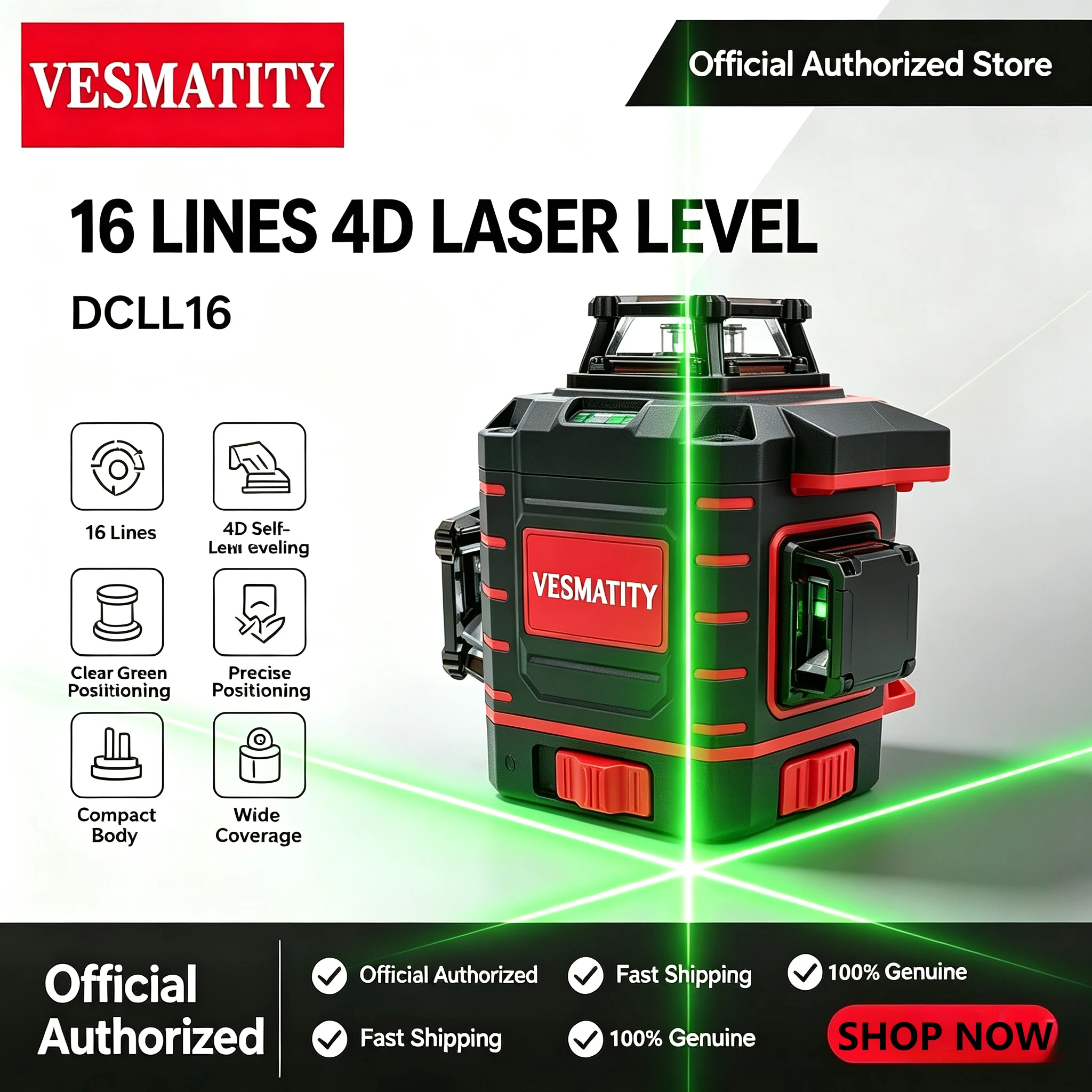 Cross Line Laser 360 Degree - جهاز ليزر عمودي ذاتي التسوية بأربعة