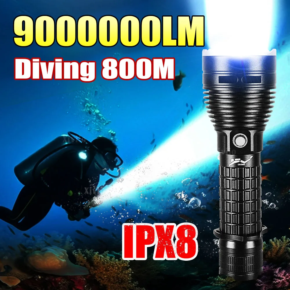 Powerful Diving Flashlight XHP220/XHP50 Professional Underwater Lantern 9000000LM Scuba Diving Torch IPX8 Waterproof Dive Light