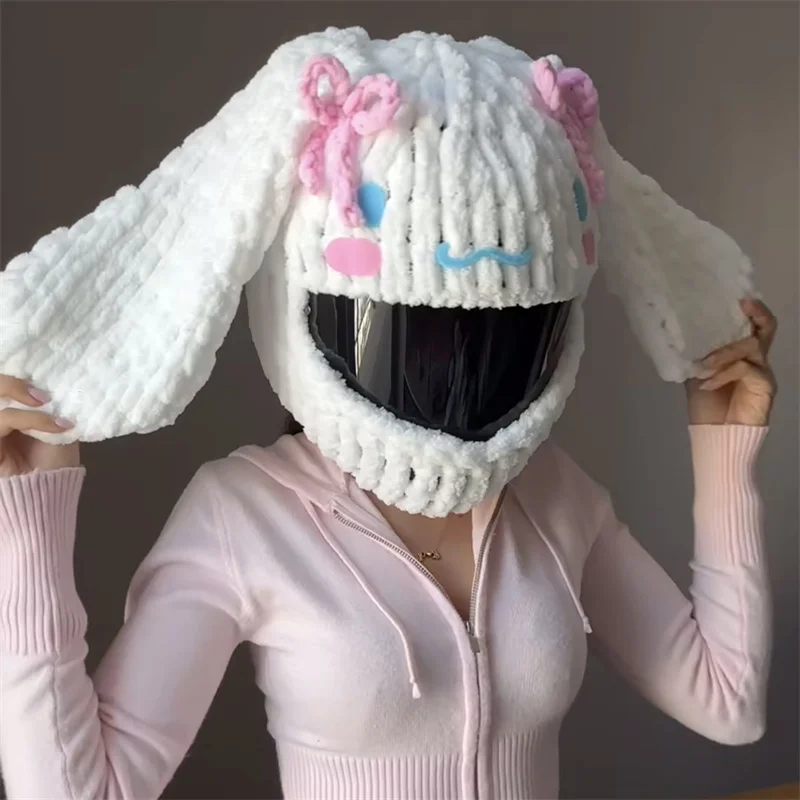 Helmet Protection Headgear Cover CartoonHandmade crocheted hat For Motorcycle Full-Face Protective Case Motorbike Safety Trendy