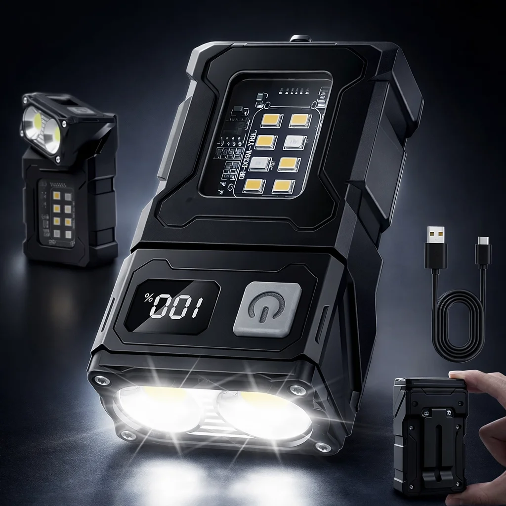 Portable LED Flashlight Mini Rechargeable Torch Super Bright with Tail Magnet COB Side Light for Camping Hiking Emergency