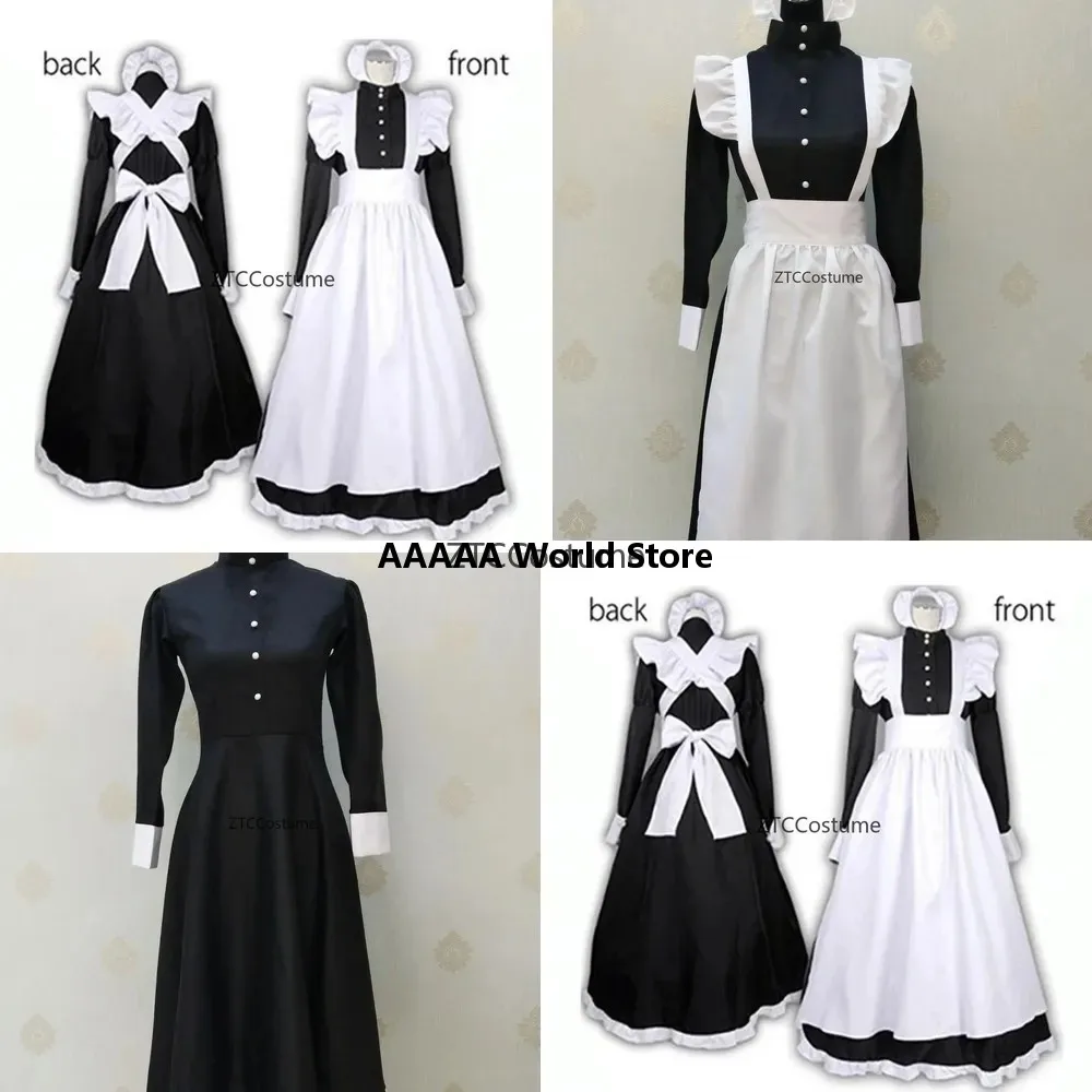 

Elegant Black White Maid Cosplay Dress Long Sleeve Lace Apron Costume for Women Men Cafe Uniform Role Play Party