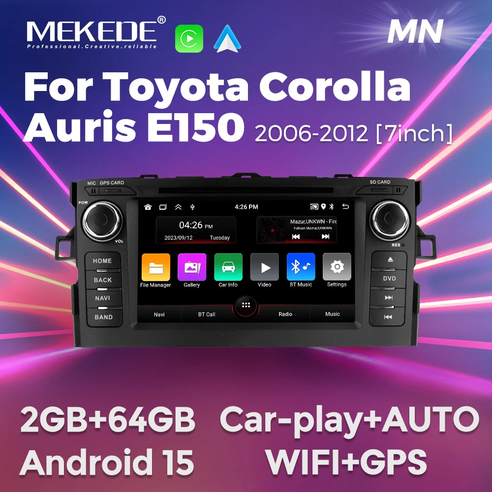 Sistema operativo Android MEKEDE para Toyota Auris Corolla 2006-2012, Radio para coche, Carplay, GPS, BT, reproductores multimedia centrales, sistemas inteligentes para coche
