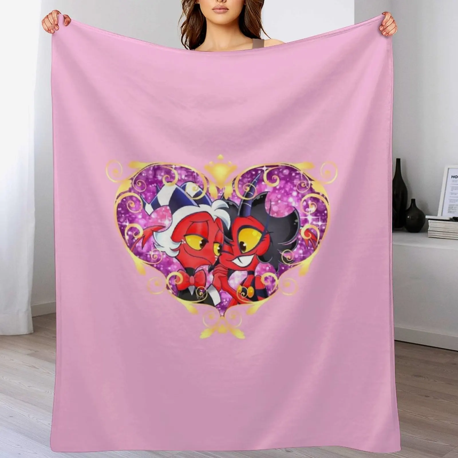 

Helluva Boss Moxxie and Millie Heart Frame Throw Blanket Warm Napping Blanket for Office Couch Bed