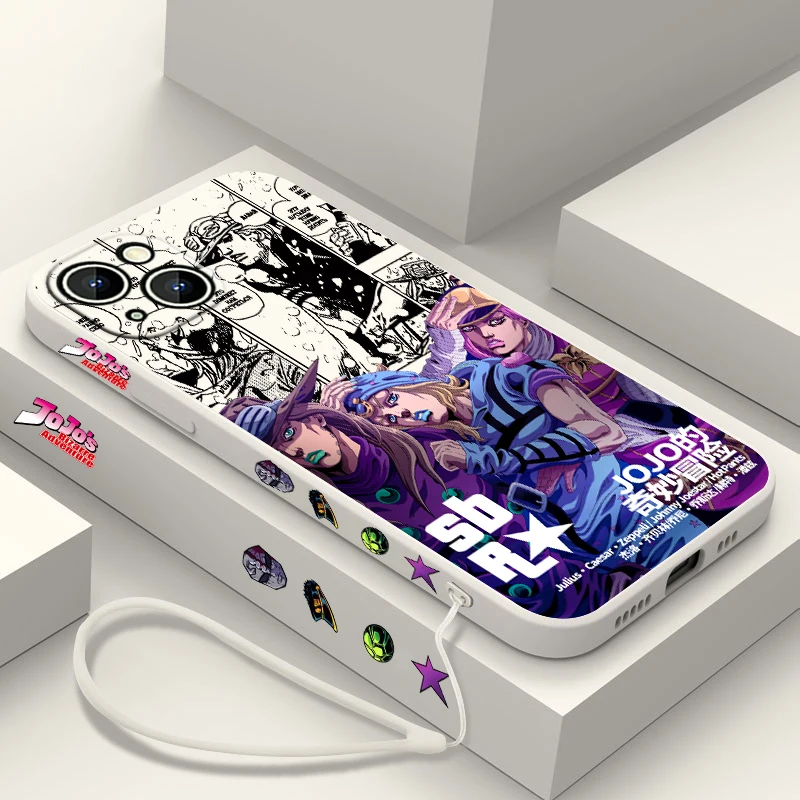 Japanese anime JOJO Kujo Jotaro For Apple iPhone 15 14 13 12 11 Pro Max Plus 8 7 SE Liquid Left Rope Phone Case Capa Soft Cover