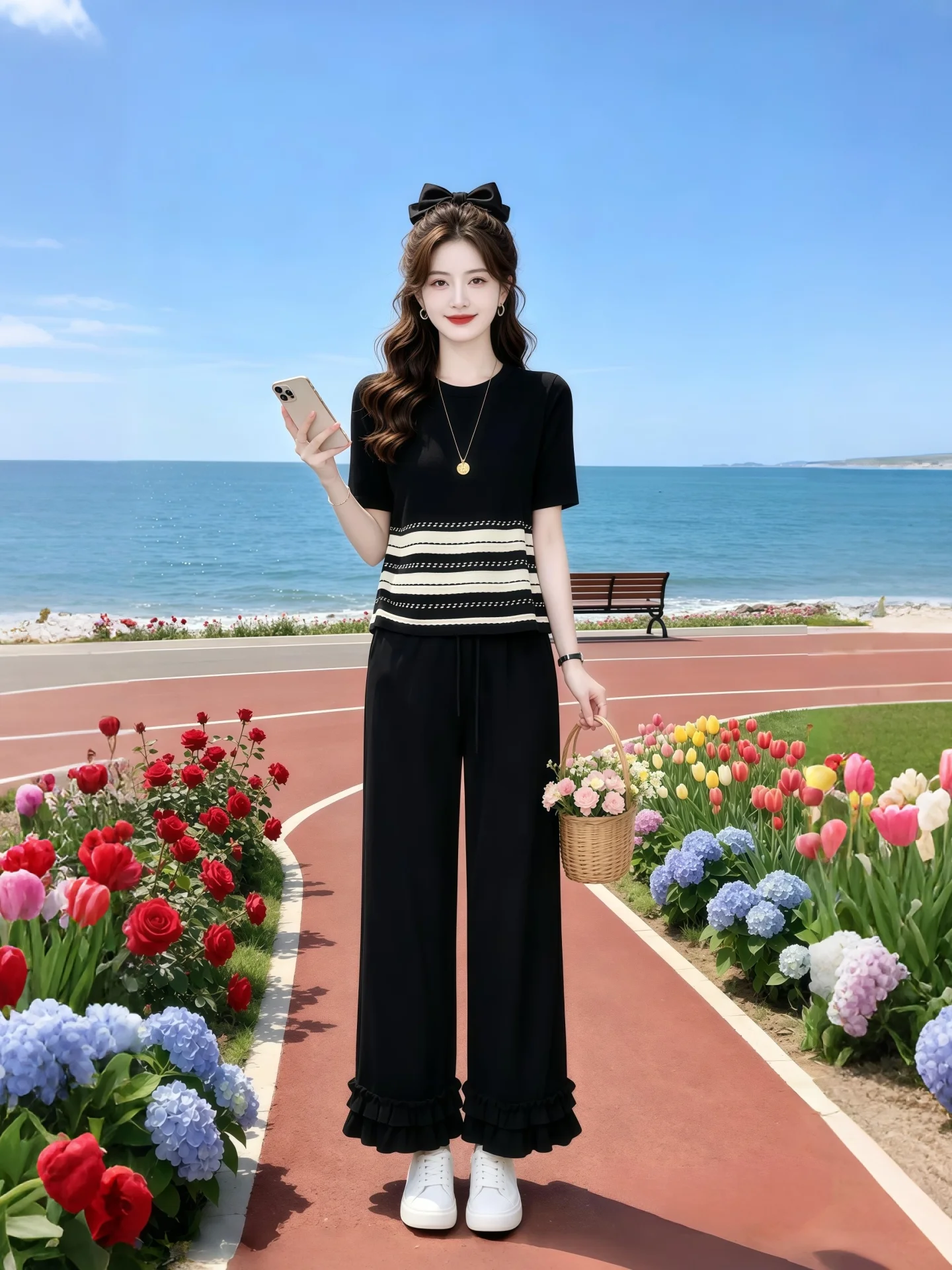 

Unique Stylish Summer Small Set 2026 New Korean Style Versatile Slimming Short Sleeve Casual Pants Fashionable And Breathable