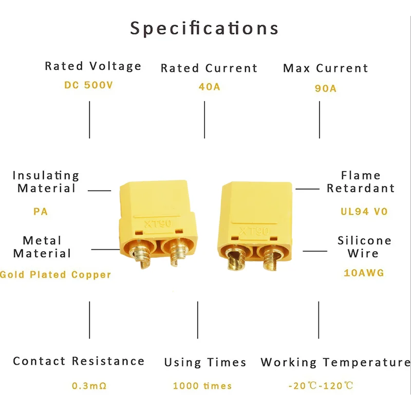 5ペアコネクタXT90 XT-90 XT90Hオスおよびメスバレットコネクタプラグ、RCリポバッテリーモーターESCおよび充電リード拡張用