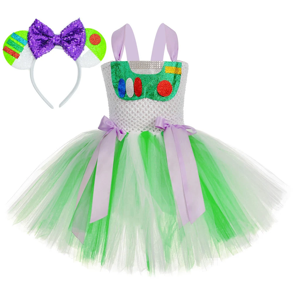 Toy Buzz Lightyear Costume for Girls Christmas Halloween Lined Tutu Dress fo Kids Birthday Outfit New Years Cartoon Toys Clothes