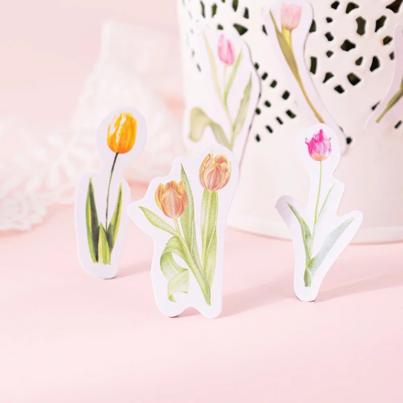 

46Pieces Tulip Fresh Box Stickers Pink handmade Handbook DIY Decorative label Seal Sticker Retro Art Material 4CM