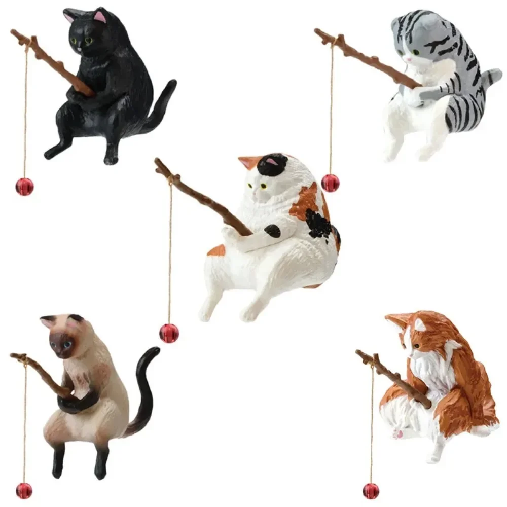 Cute Fishing Cat Fishbowl Fishing Figure Fisherman Figurine Fishing Rod Seals Figures Cat Decor Interior Accessories Miniatures