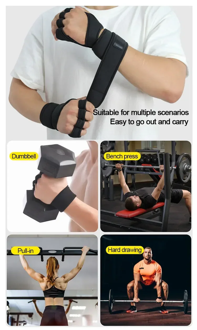 Half Finger Weight Training Gloves for Men Women Fitness Sports Wrist Palm Protector Gloves Anti-slip Gym Cycling Gloves Black