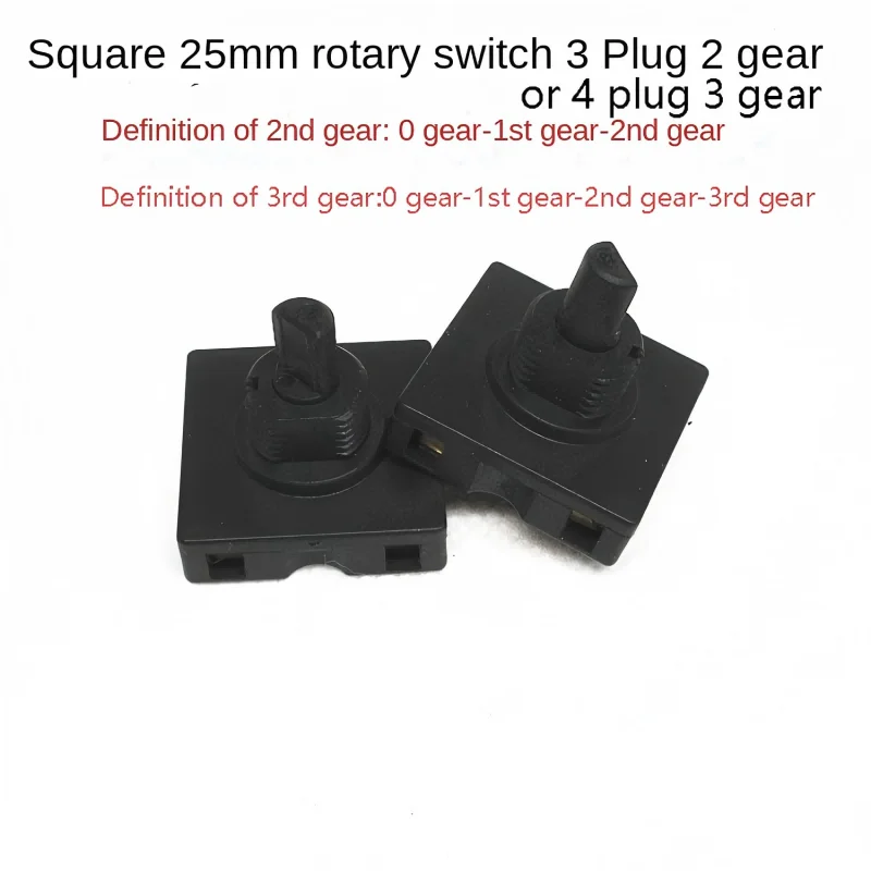 

2pcs 10(3A 250V)Square 25x25MM Rotary Switch 4-Plug 2/3-Position Electric Cooker Potentiometer Fan Speed Control Switch