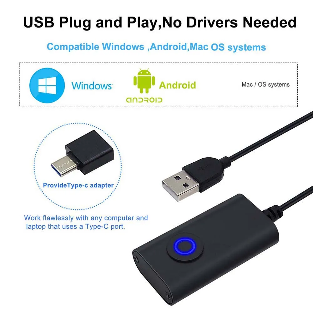 2 in 1 USB Type-C Mouse Jiggler with ON/OFF Switch Virtual Mouse Mover Drive Free Mouse Movement Simulator Keeps Computer Awake