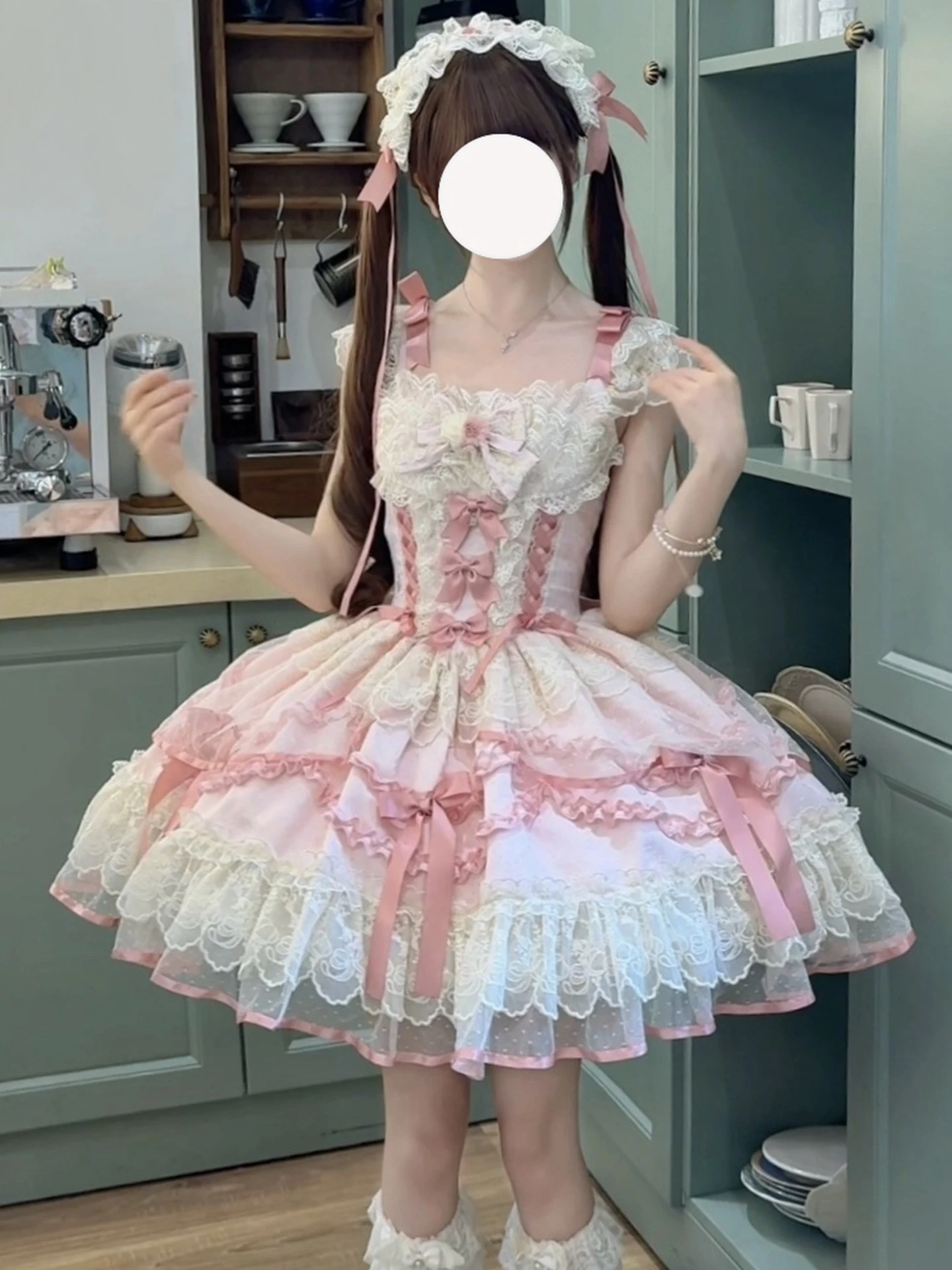 Abito Lolita Plus Size Stile Giapponese Soft Girl Ballet Wind JSK con Bretelle in Fibra di Poliestere Primavera Estate per Cerimonia Adulti