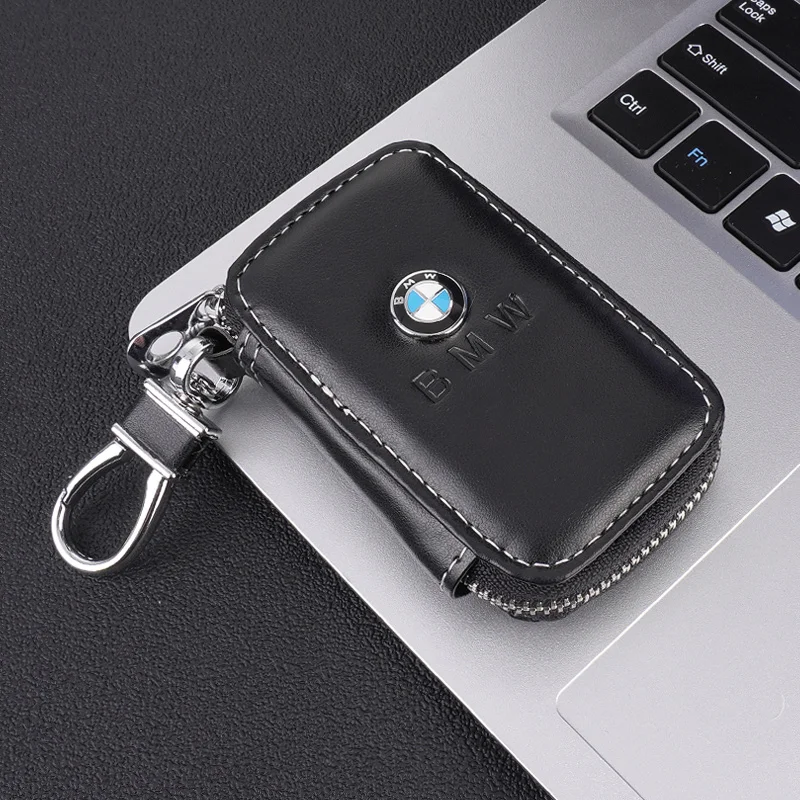 Classic Leather Car Key Fob Wallet Cover Keyring Zipper Pouch Protector Case For BMW F30 F20 F10 F18 F22 F01 X3 X4 F06 F02 M3 M5 - view 6