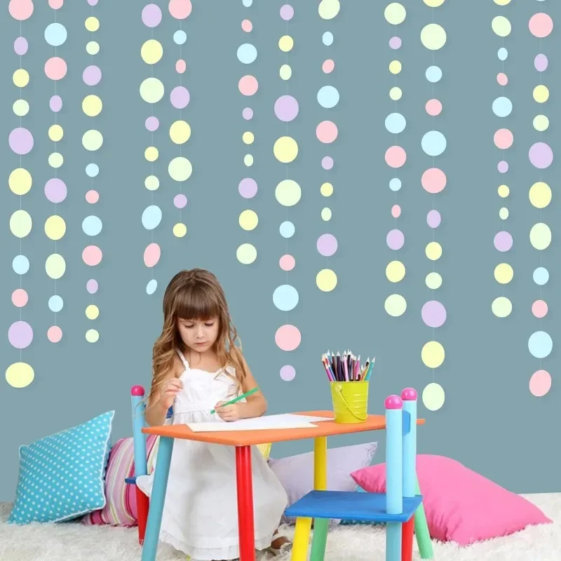 Pastell Kinder Geburtstags feier Dekorationen blau lila rosa grün Kreis Girlande hängen für Baby party Papier Tupfen Luft schlangen – Detail 4