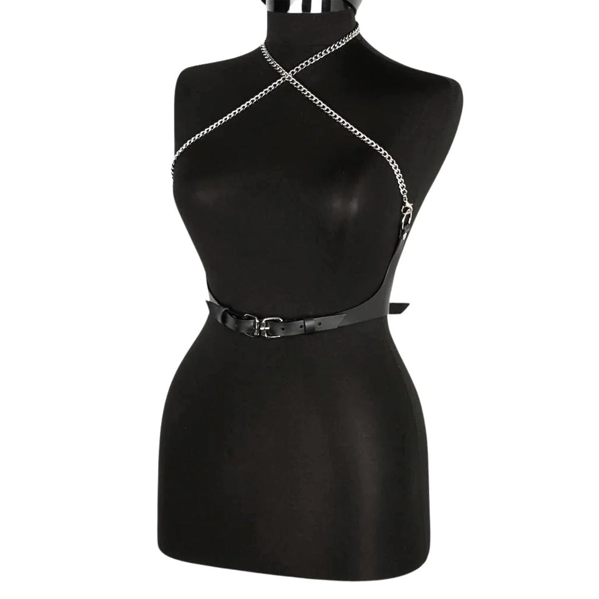 Punk Gothic Black PU Adjustable Tassel Chain Shoulder Body Harness For Women Decor Accessory For Nightclub Rave Festival Hallowe