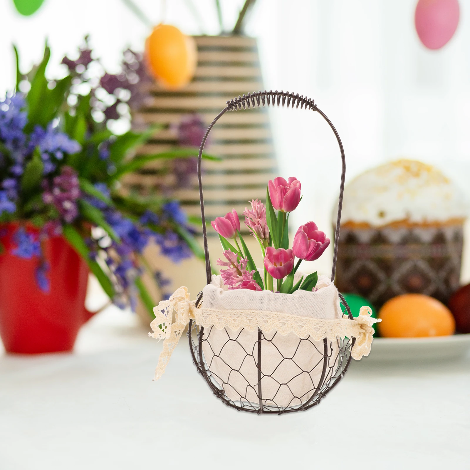 

Round Wire Baskets Storage Basket Linen Cloth Flower Home Decor Practical Elegant Bathroom Kitchen Desk Office ganizer