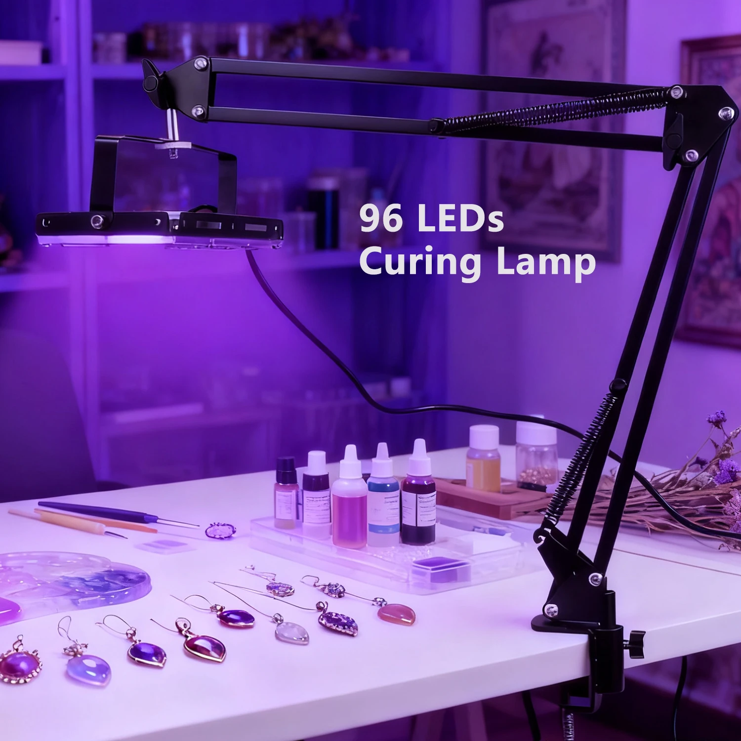 

96 светодиодов для отверждения с настольной подставкой и шнуром питания длиной 1,5 м, низковольтная лампа из смолы 5 В для изготовления ювелирных изделий, поделок, дизайна ногтей