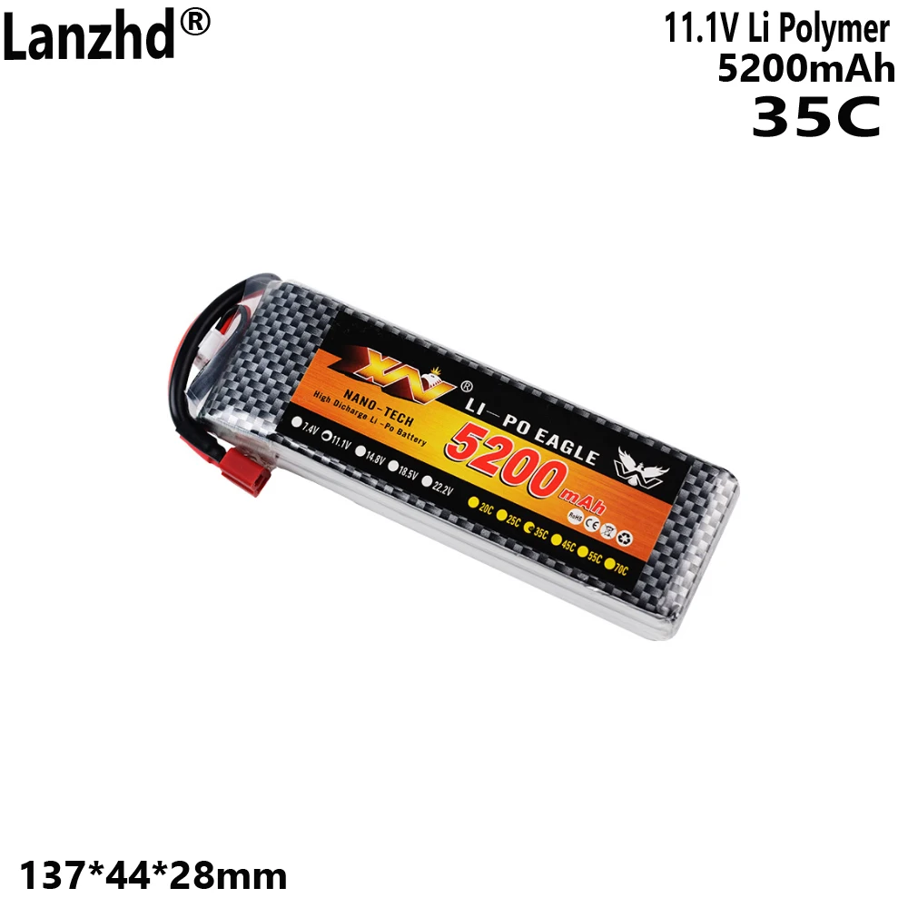 11.1V Polymer Lithium-Ion Battery 5200mAh 35C For Unmanned Aerial Vehicle (UAV), Helicopter, 3S Model Airplane, RC Vehicle