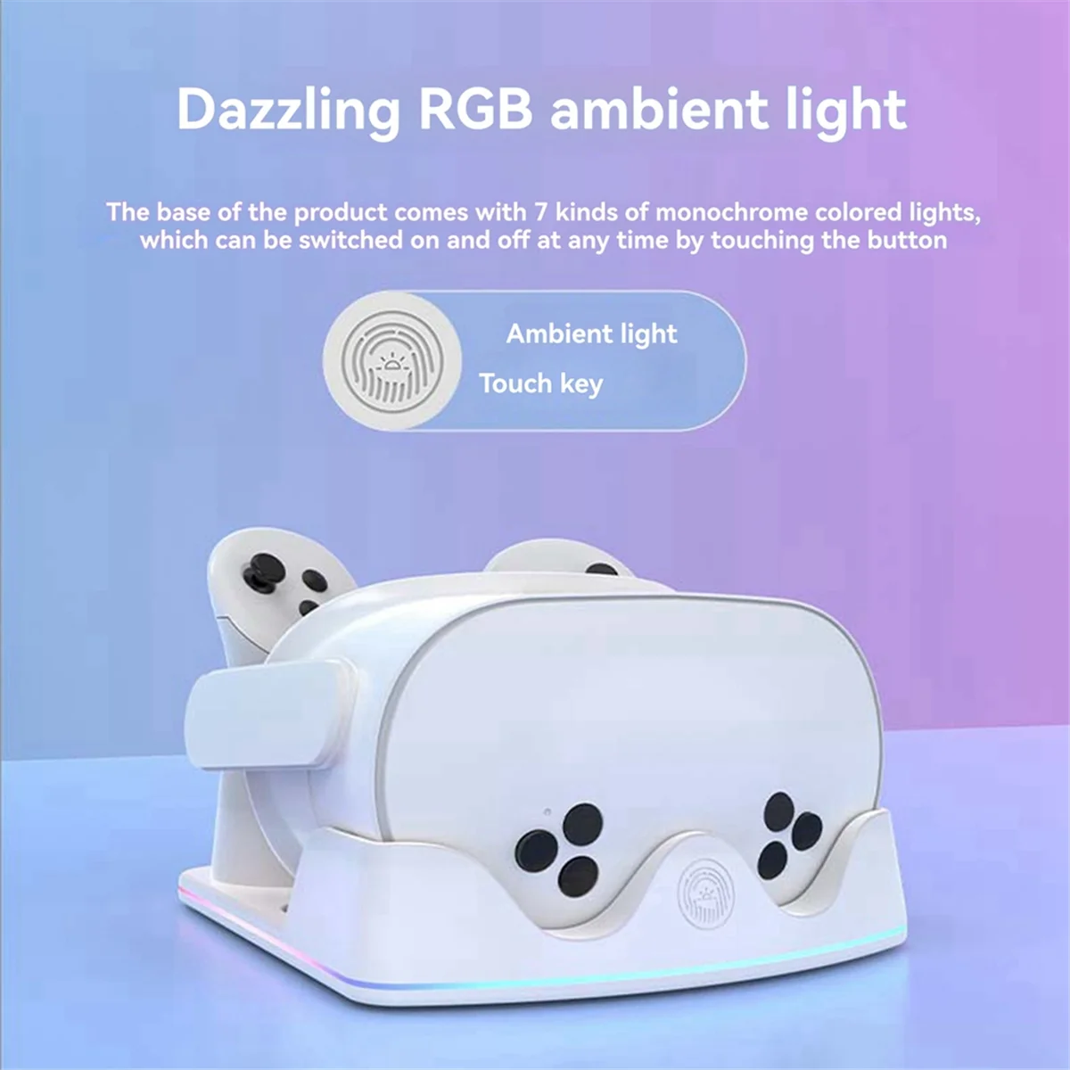 لخوذة الواقع الافتراضي 3S مقبض قاعدة شحن مقعد الاتصال مع قاعدة شحن ضوء الغلاف الجوي الأبيض