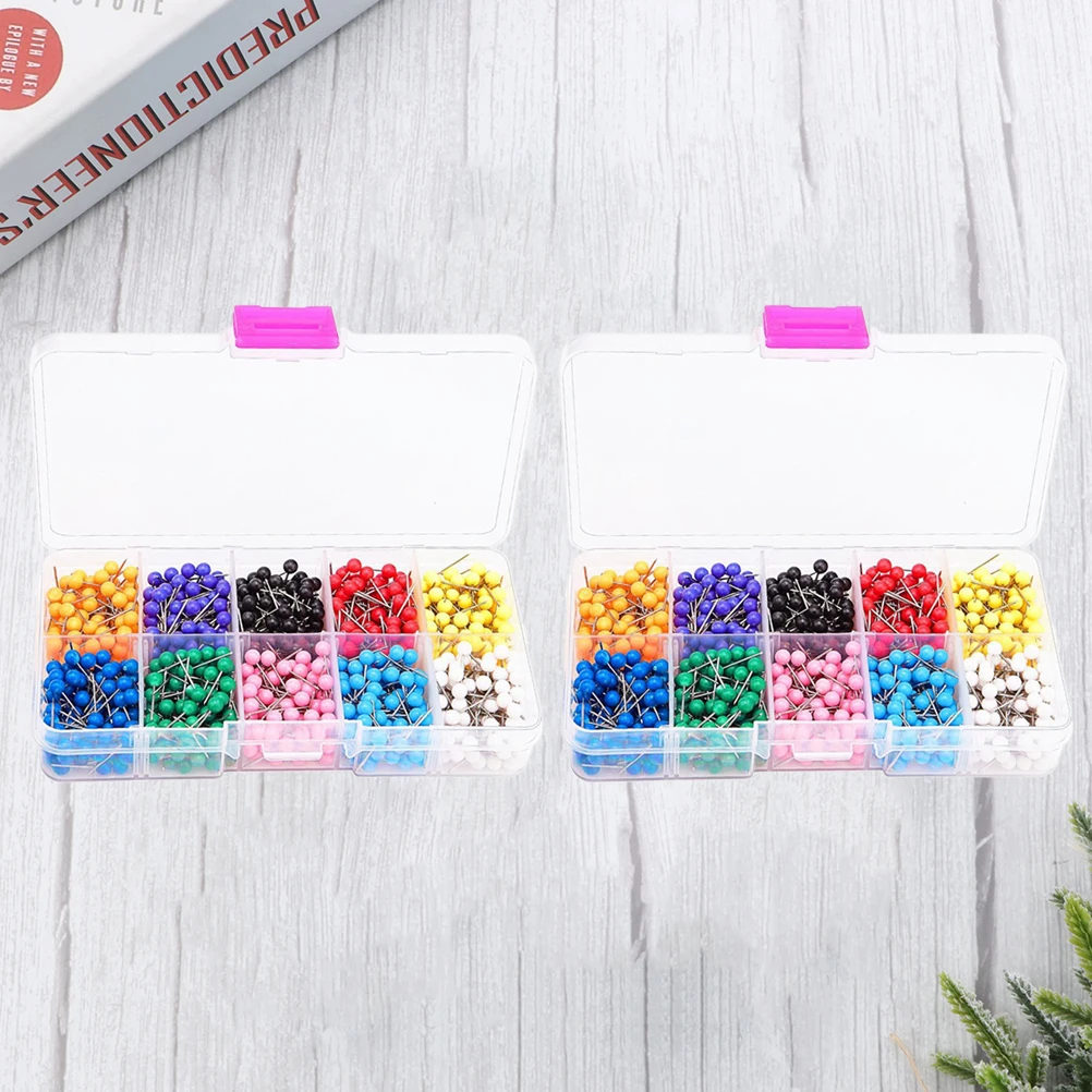 

500pcs 2 Boxes Plastic Push Pins Colorful Map Tacks Small Office School Supplies Bulletin Board Cork Strip Marking Geography